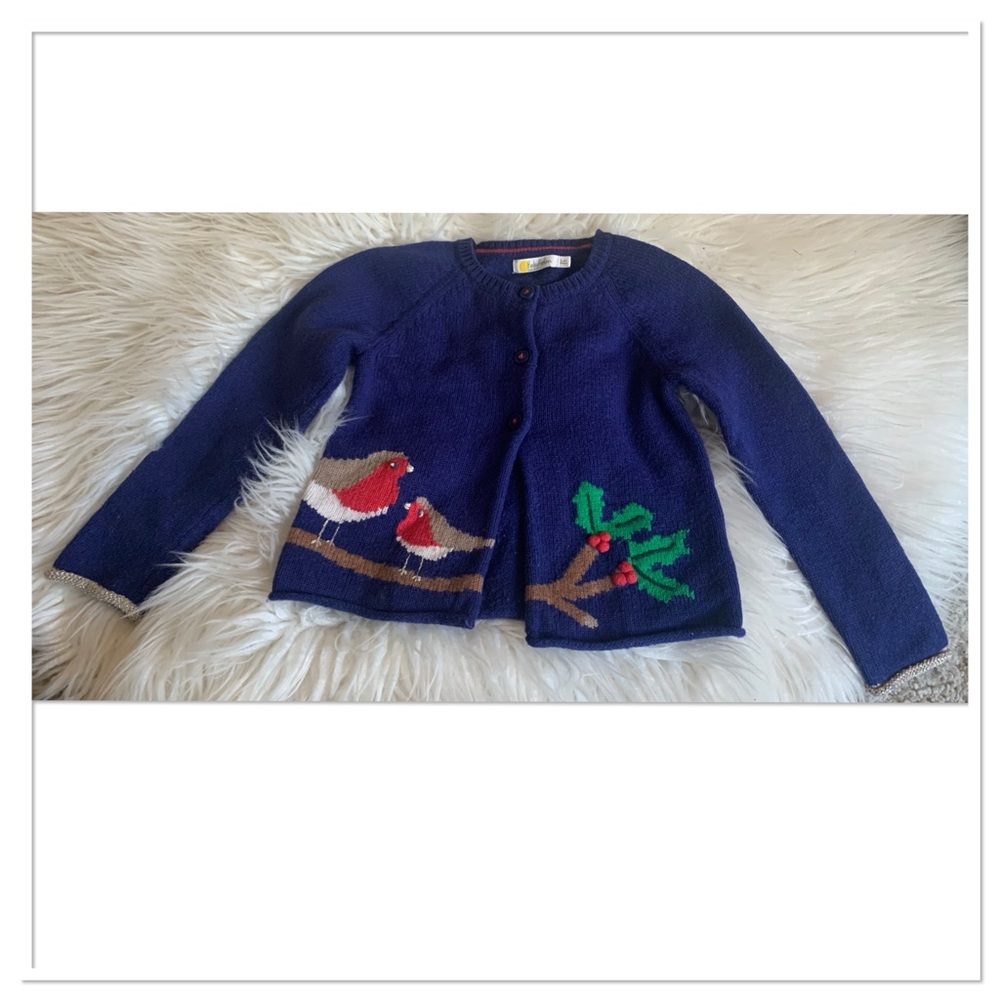 Mini Boden Baby Knit Cardigan Sweater Robbin Bird Blue Size 3-4Y